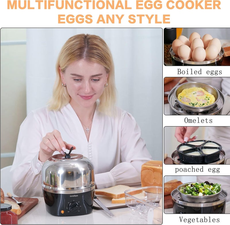 oroton 304 stainless steel inside and outside Rapid Egg Cooker, 9 Egg Capacity Electric Egg Cooker for Hard Boiler Eggs,Poacher Eggs,Scrambled Eggs,Hard Boiled Auto Shut-Off,30 Minutes Timer Settings - Image 5